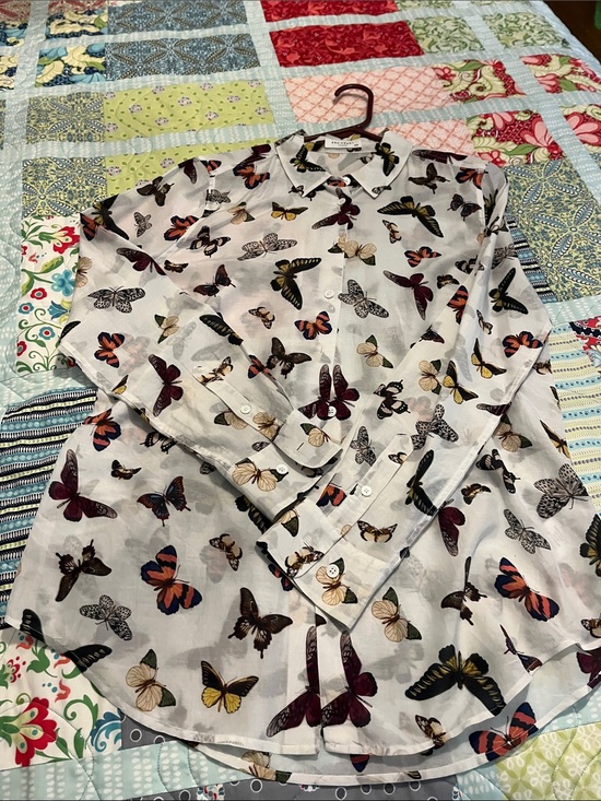 Equipment Tops - Equipment White Button-Down Shirt with Multicolor Butterfly Print